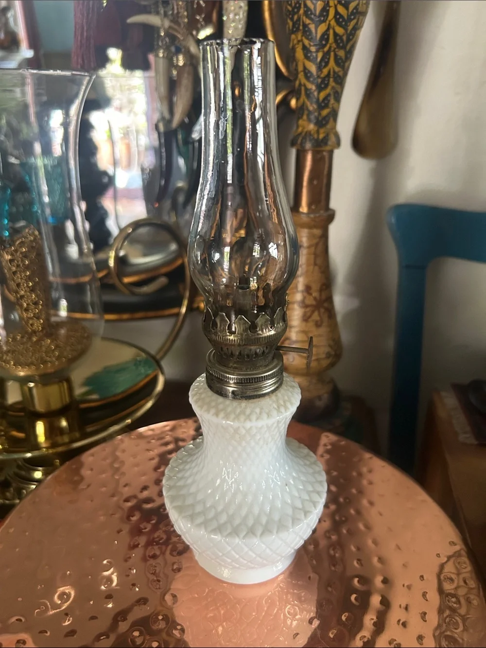 Vintage White Milk Glass Mini Oil Lamp